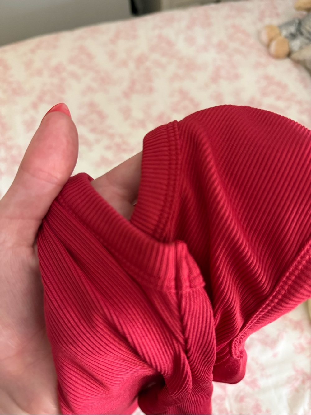 Women's Red Ribbed Racerback Tank Top - Picture 5 of 5